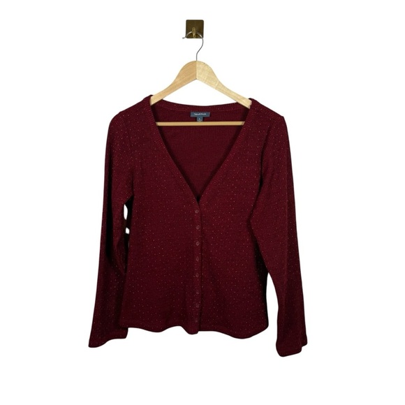 Modcloth Women’s Speckled Ribbed Cardigan ASO Legacies Red Size L - Picture 3 of 12